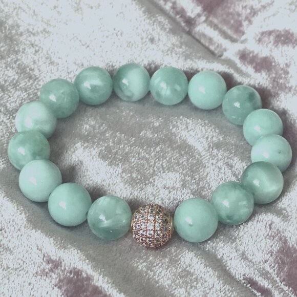 Genuine Green Moonstone Bracelet, Handmade - Picture 1 of 6